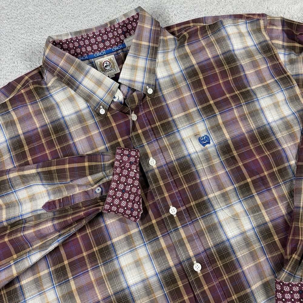CINCH Plaid Shirt Mens XXL Flip Cuff 100% Cotton Button Down Western Gorpcore